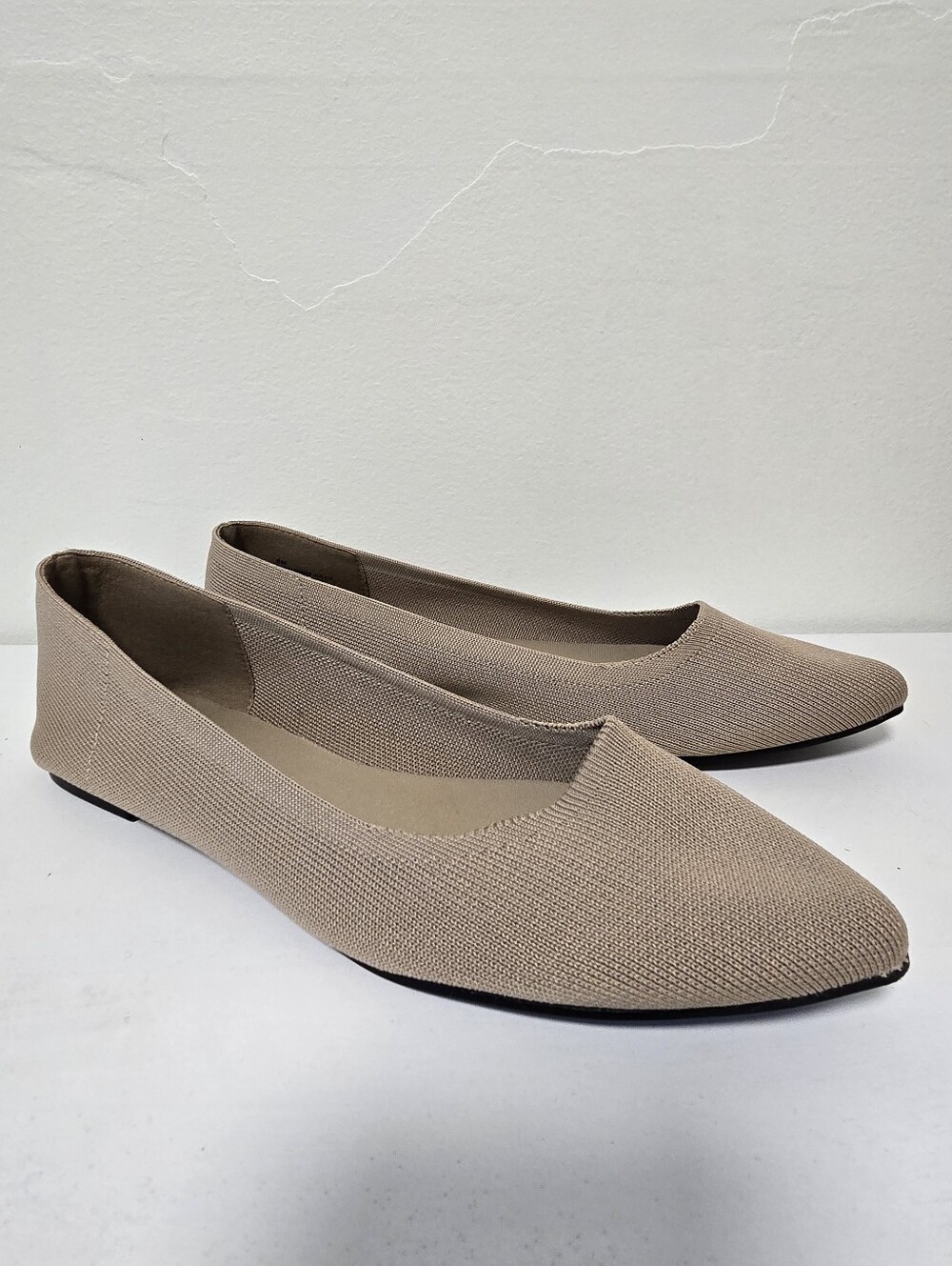 MIA Beige Knit Pointed-Toe Ballet Flats